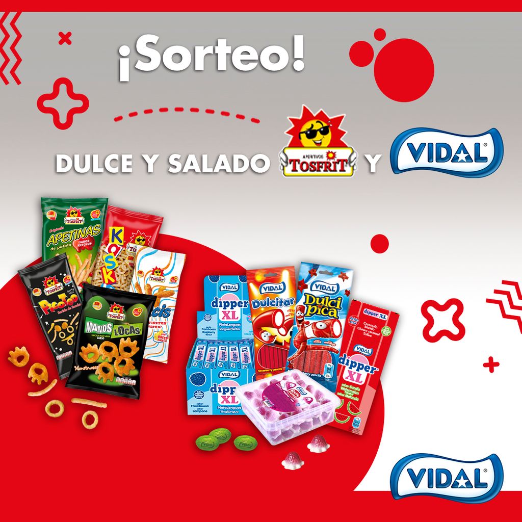 Vidal_Golosinas's tweet photo. ✨ ¡SORTEO DULCE SALADO! ✨ 
¿Queréis ganar el lotazo que hemos preparado junto a @TosfritOficial? 😋 Participar es muy fácil: 
💙 RT 
💙 Seguir a @Vidal_Golosinas y @TosfritOficial⠀⠀⠀⠀⠀ ⠀ ⠀ ⠀ 
¡Suerte! 🍀 
* Sorteo activo en España hasta el 14/08/20 a las 11:00 horas. https://t.co/KaQyzn6x1u
