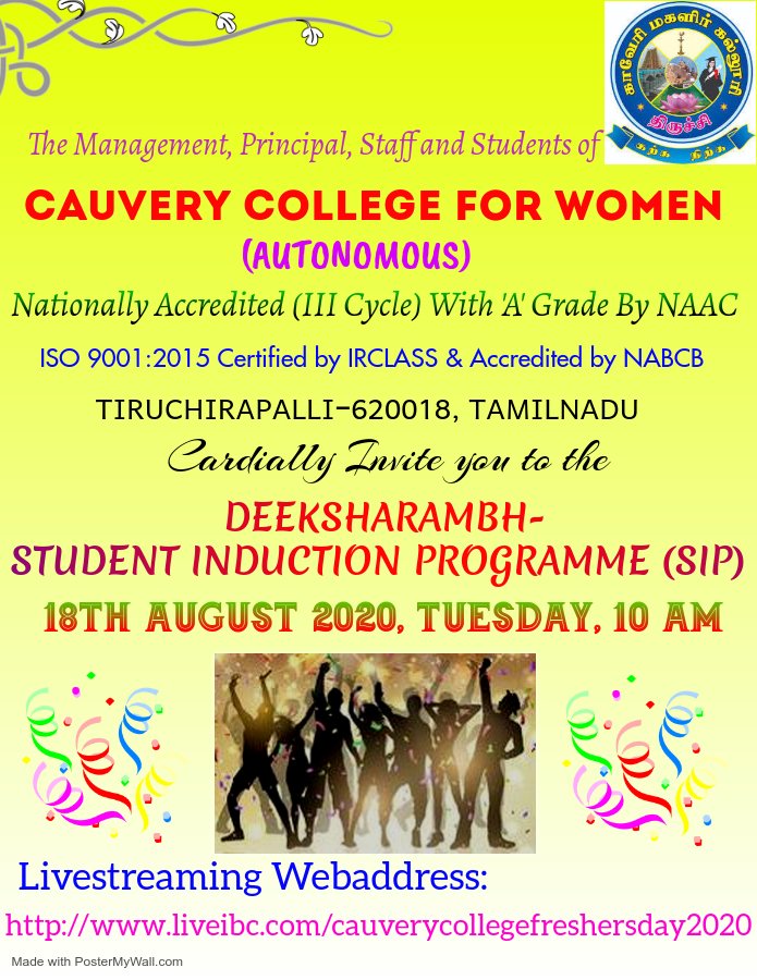 CauveryFor's tweet image. #StudentInductionprogramme
#SIP
#CAUVERYCOLLEGEFORWOMENAUTONOMOUS