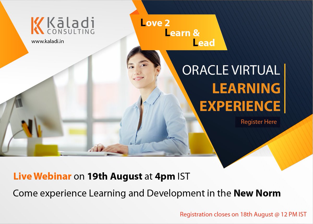 ennVeeIndia's tweet image. #KaladiConsulting Invites you all to an exciting Journey on #OracleLearning Experience - Live Webinar !!
Participation is free to all, Click Here to Register
lp.constantcontactpages.com/su/FVSkVQs