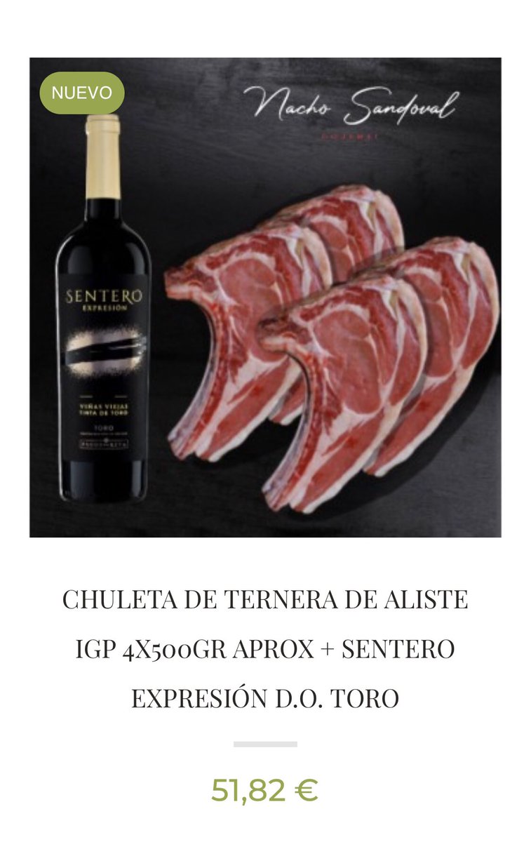 Ahora puedes disfrutar de unas chuletas 🔝🔝🔝 de #TerneradeAliste sin salir de casa, maridadas con #Sentero Expresión de <a href="/PagosdelRey/">Pagos del Rey</a>. Listas a la plancha o a la parrilla en menos de 5 min, según el punto que te guste! 
Haz tu pedido YA en nachosandovalgourmet.com/3-carnes