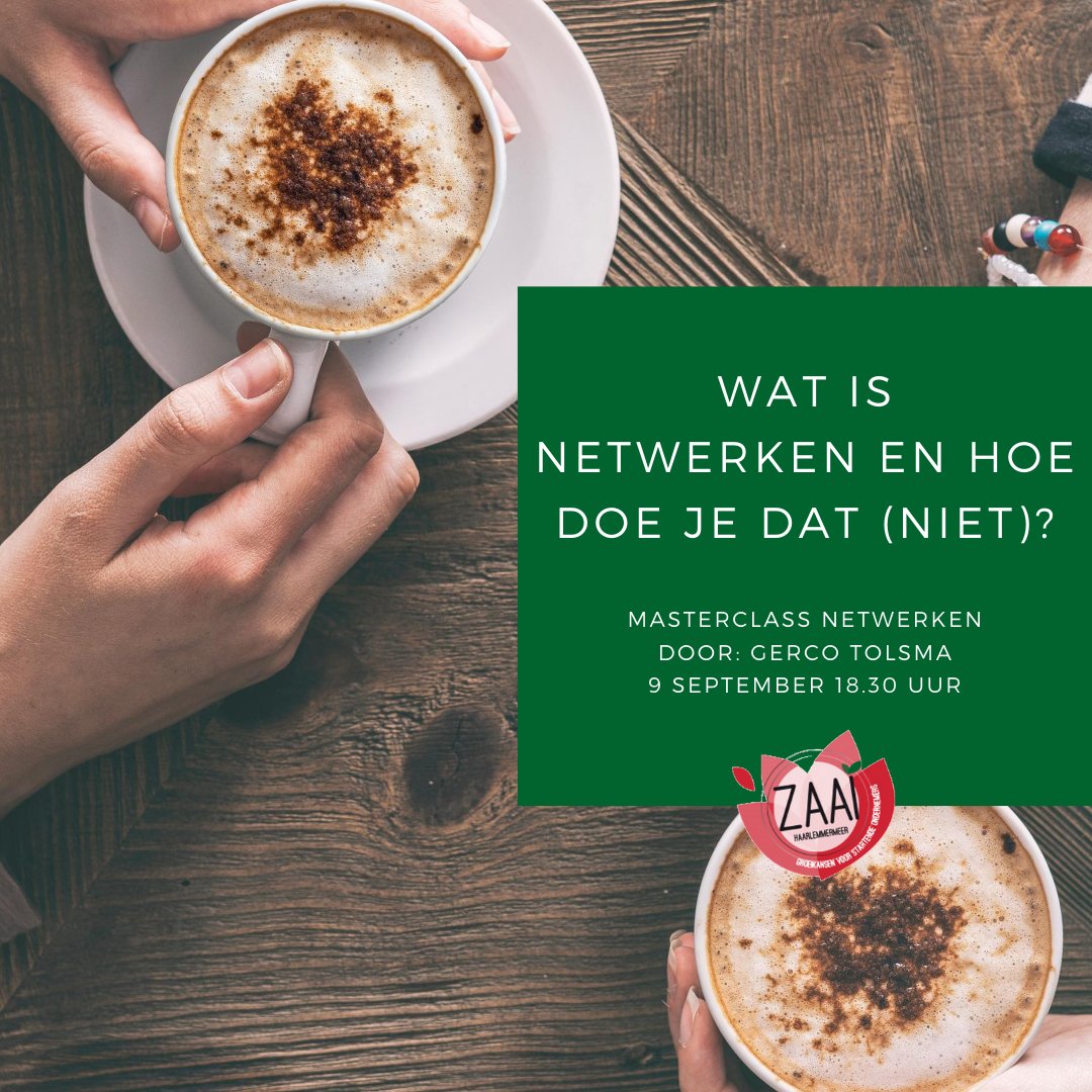 ‘Wat is netwerken en hoe doe je dat (niet)?  Gerco Tolsma, directeur van MeerBusiness, zal je tijdens de Masterclass op 9 september vanaf 18.30 uur diverse handvatten aanreiken. Ben jij erbij? zaaihaarlemmermeer.nl/masterclasses-…

#masterclass #netwerken #zaaihaarlemmermeer