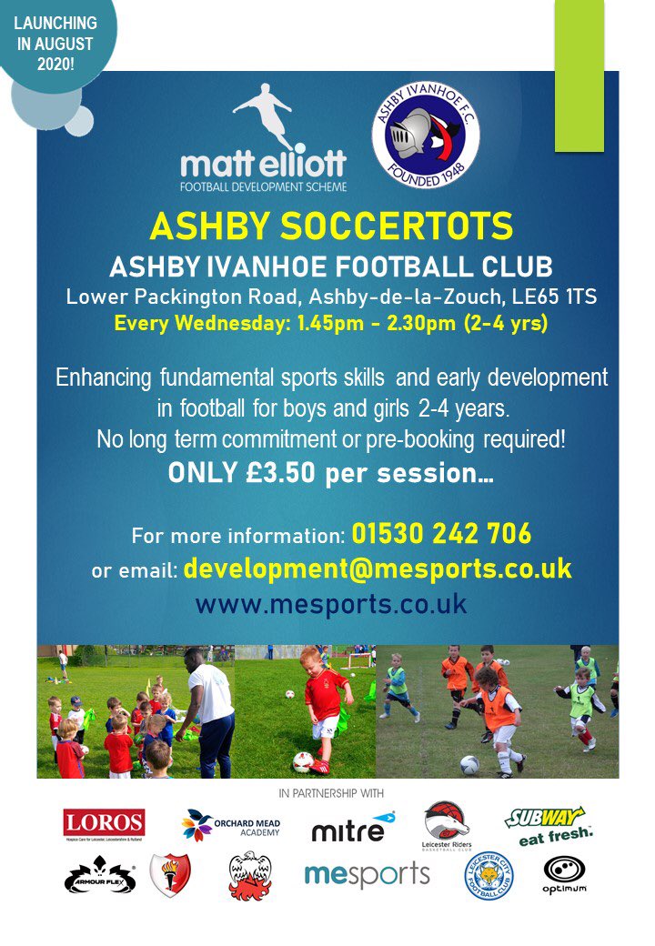 ⚽️NEW ACTIVITIES!⚽️

We are delighted to have teamed up with <a href="/MESportsGroup/">ME Sports</a> and the <a href="/NWLeics/">NWL District Council</a> to be able to now offer the town Walking Football and Soccer Tots from tomorrow!

Both these activities will be taking place at the NFU Sports Ground on Lower Packington Road, LE65 1TS!