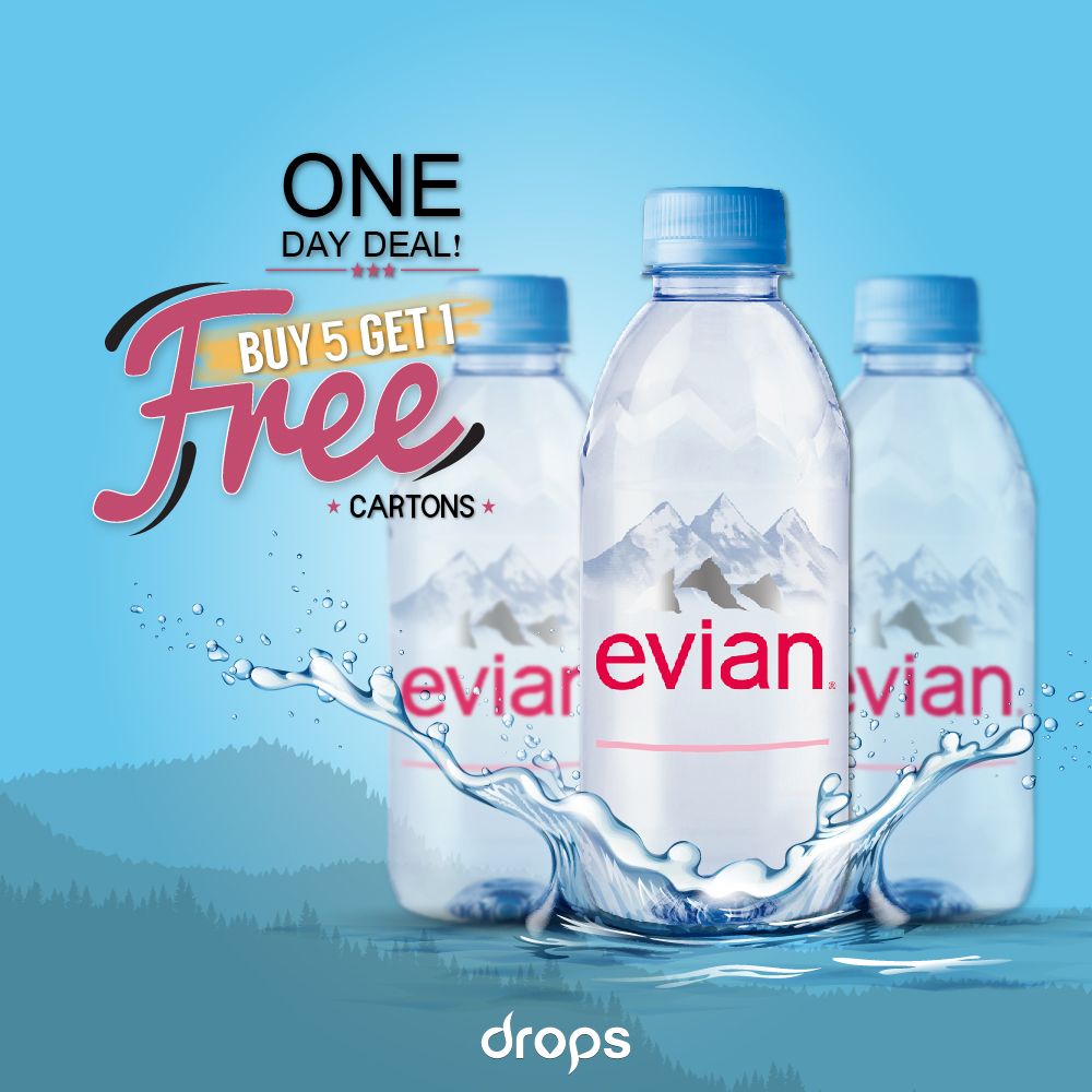 Drops Kuwait on Twitter "ONE DAY DEAL! Buy 5 Cartons of Evian 330ml