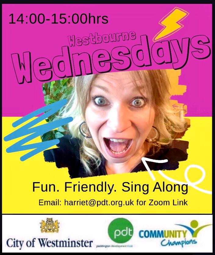 Join us at the new time of 2PM for a fun, no pressure singalong (you'll be on mute on zoom so don't worry if you're not perfectly in tune! It's all about having fun and enjoying it)

Meet lovely people

Have a laugh

Sing !

#westbournefree #grandjunctionw2 #communitychampions