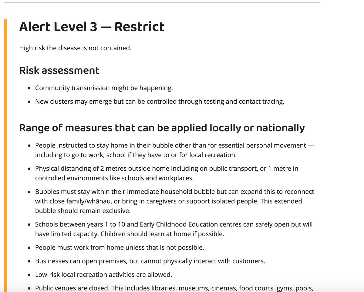 For Auckland, moving back to Level 3 restrictions means:- people must stay home, in their bubble- physical distancing reintroduced- events of over 10 people disallowed- schools can open but with limited capacity- people encouraged to work from home