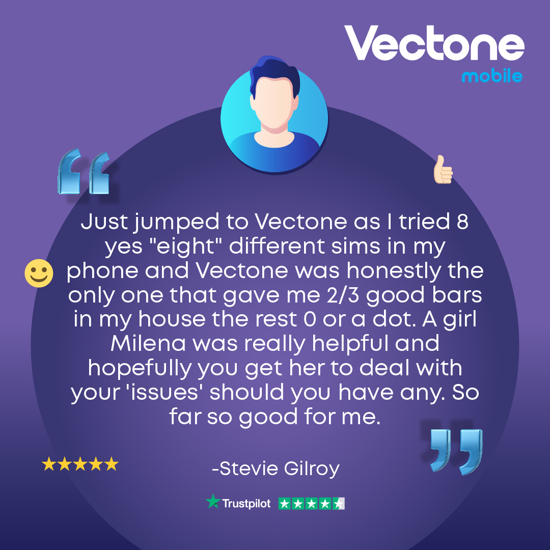 VectoneMobileUK's tweet photo. Customer satisfaction is our number one goal. Thanks to our customer Stevie Gilroy for sharing your experience with us on Trustpilot.
#VectoneHappyCustomer #VectoneCustomerExperience #CustomerReview https://t.co/woPA9QaBSK