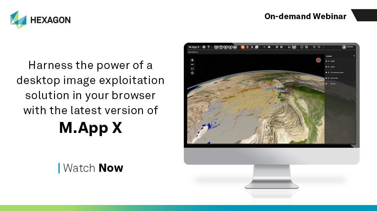 HexagonSIG's tweet image. M.App X is the latest in cloud-deployable #ImageIntelligence. Watch our webinar hosted by Product Line Director Brad Skelton to see all of the benefits of  X for yourself! go.hexagongeospatial.com/MAppX2020Relea…