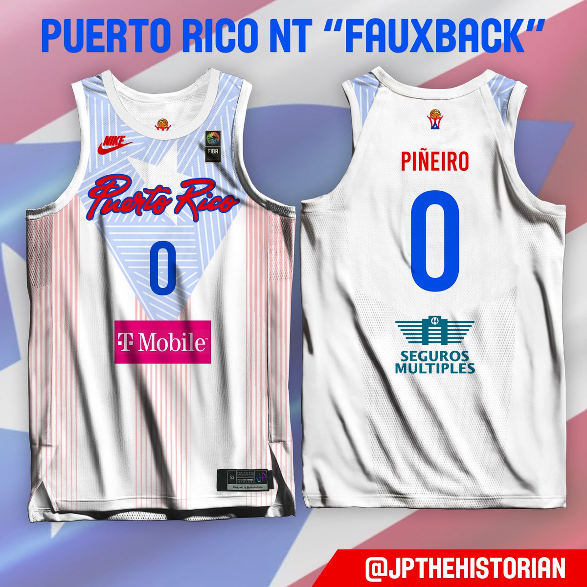 jpthehistorian's tweet photo. Redesigning Puerto Rico's NT jerseys with familiar retro vibes but with modern twists. Also check out the alternate jersey inspired from NBA "city-edition" designs. https://t.co/of6MzJkplw