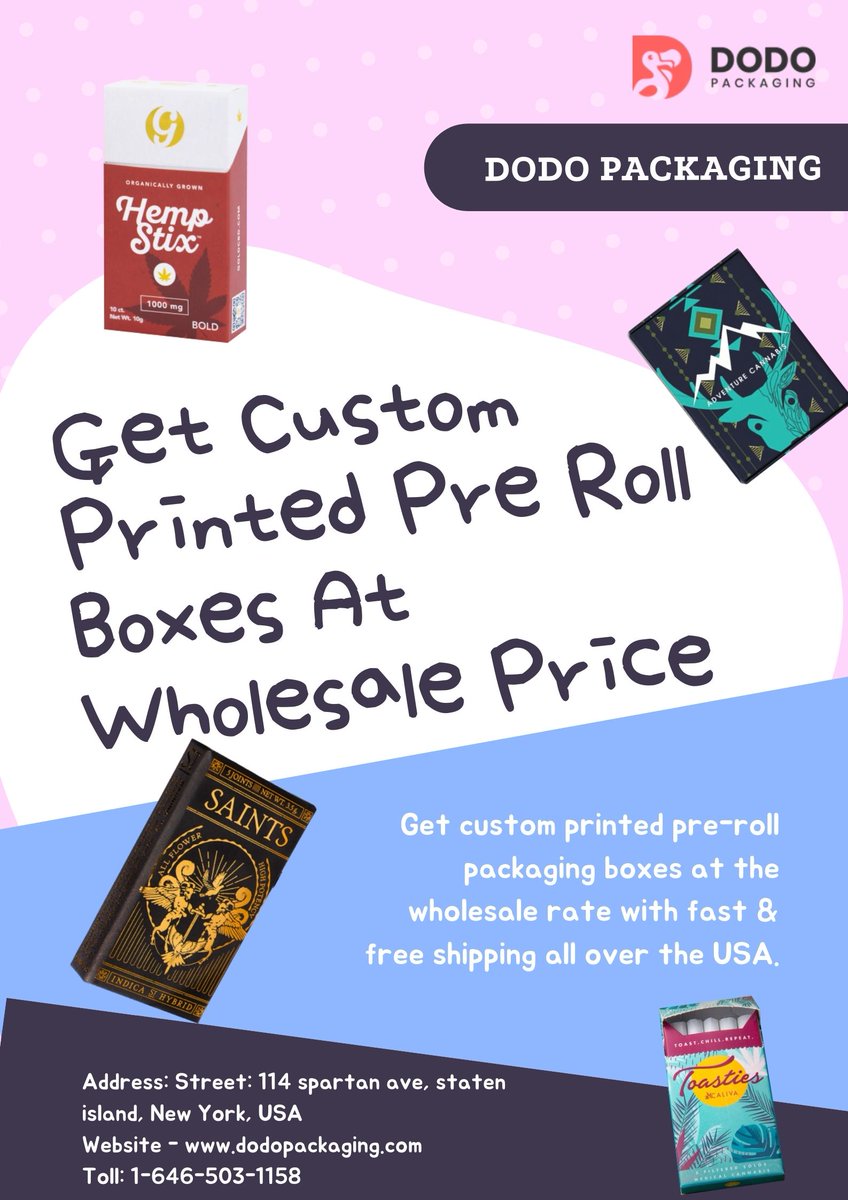 AlfieAl17023646's tweet image. Custom pre-roll boxes will give your product the uniqueness it demands in this emerging industry. Custom Sizes &amp;amp; Styles Free Design &amp;amp; Shipping. bit.ly/39VIAOt
#PrerollBoxes #CustomPrerollBoxes
#CustomPrintedPrerollBoxes
#PrerollBoxesWholesale
#PrerollBoxPackaging