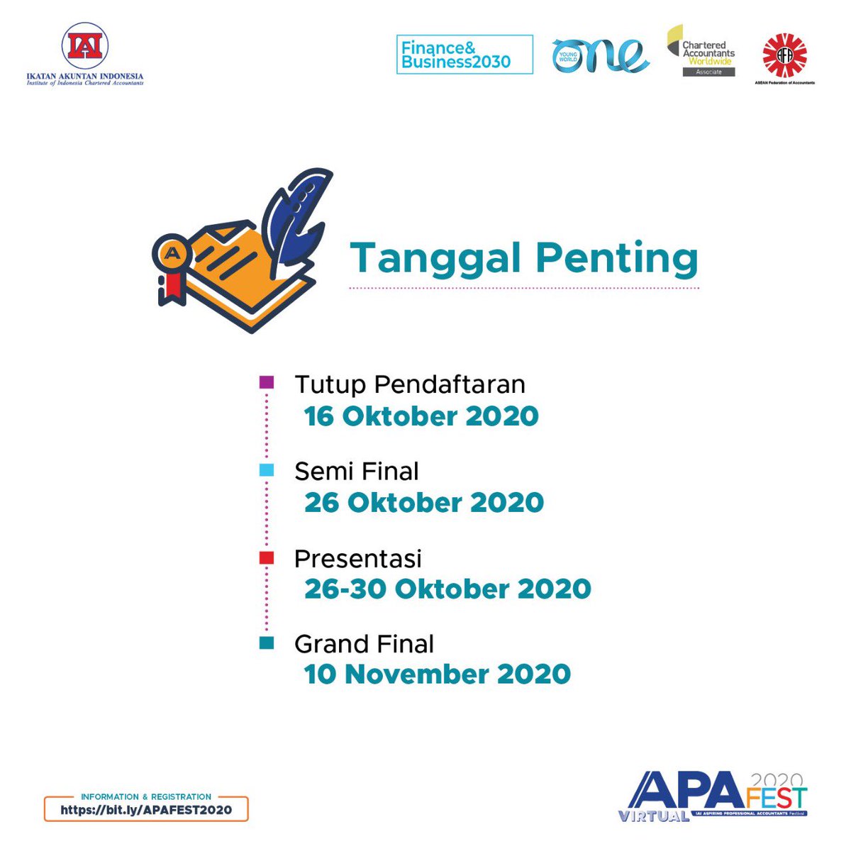 IAINews's tweet photo. Panduannya cek di https://t.co/yOiuGjTb2L
Sekarang saatnya kamu yang menentukan masa depan Profesi Akuntan di Indonesia dan jadilah pemenang APA Best Paper 2020. #apafest2020 https://t.co/681HerByXR