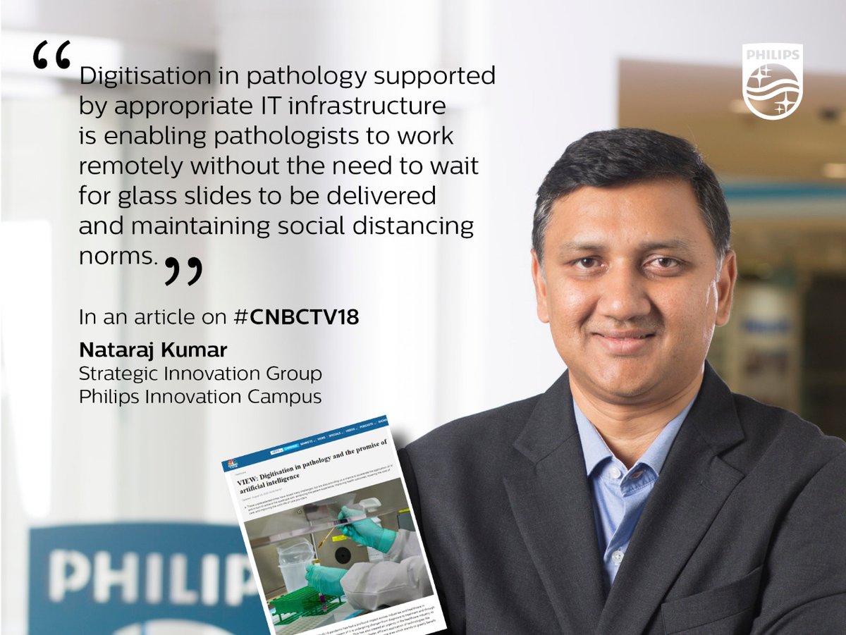 PhilipsBlore's tweet photo. Nataraj Kumar writes on #Digitisation in #pathology and the promise of #ArtificialIntelligence, highlighting the #digital approach to #diagnosis while delivering on healthcare’s quadruple aim. https://t.co/a7emz7NeOM @CNBCTV18News #Healthcare #AI #Philips @natarajphilips https://t.co/JOChr6fNHm