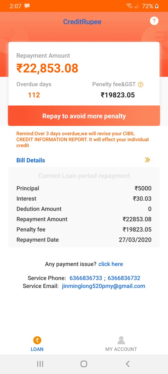 siddheshdesai17's tweet photo. See how to #CreditRupee charge overdue pannelty Rs.19823 of 112 day of loan Rs.5000.
@RBI please look this case they not follow your guideline.
@Pravinkks
@Pratik13495 
#Savethem
#OperationHaftaVasooli https://t.co/Hq9TXIvFar