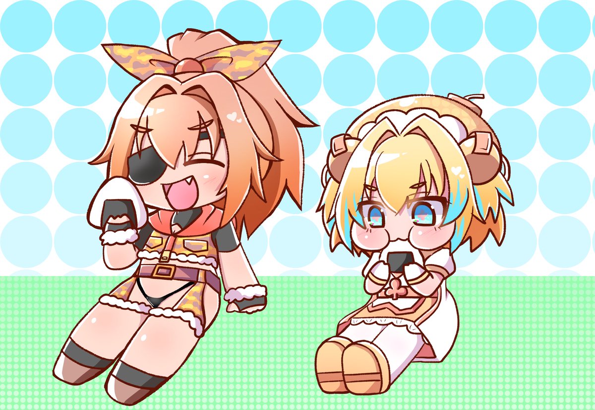 オレンとパインがおにぎり食べてる絵です #ボンバーガール 