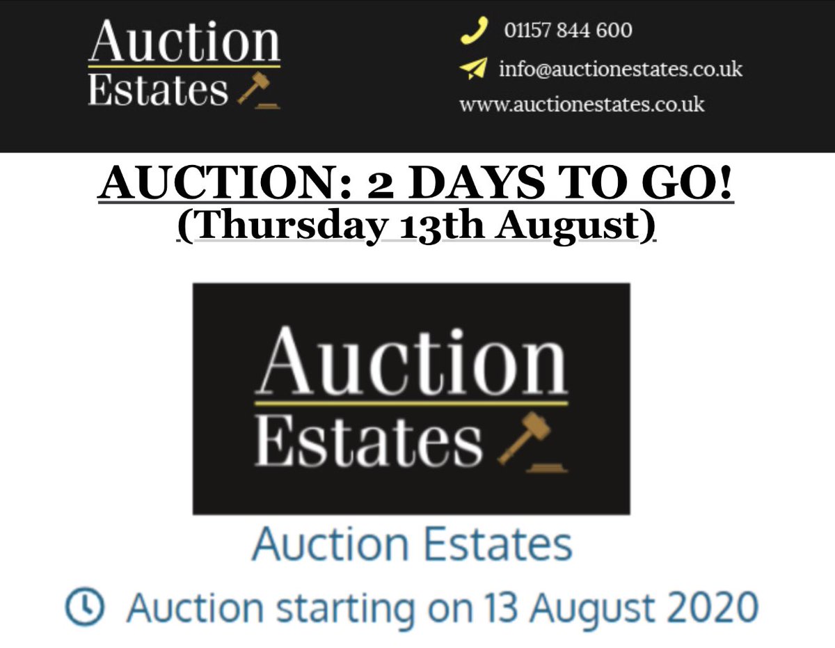 auctionestates1's tweet photo. 2 days to go until our August sale which will be held remotely. You can watch the auction live on our website and Instagram live from 2.30pm on Thursday. #auction #property #buy #sell #live #remotebidding https://t.co/KmacgfBZWm
