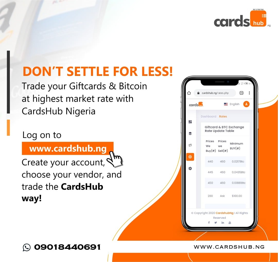 cardshub_ng's tweet photo. Highest market rate... No ripping!
Trade with Lawson on our website or via WhatsApp on +23490-1844-0691
#Highrate
#Cardshub
#GiftcardTrade
#BTC
#ZodwaWabantu https://t.co/Vm9dmm7Lqm