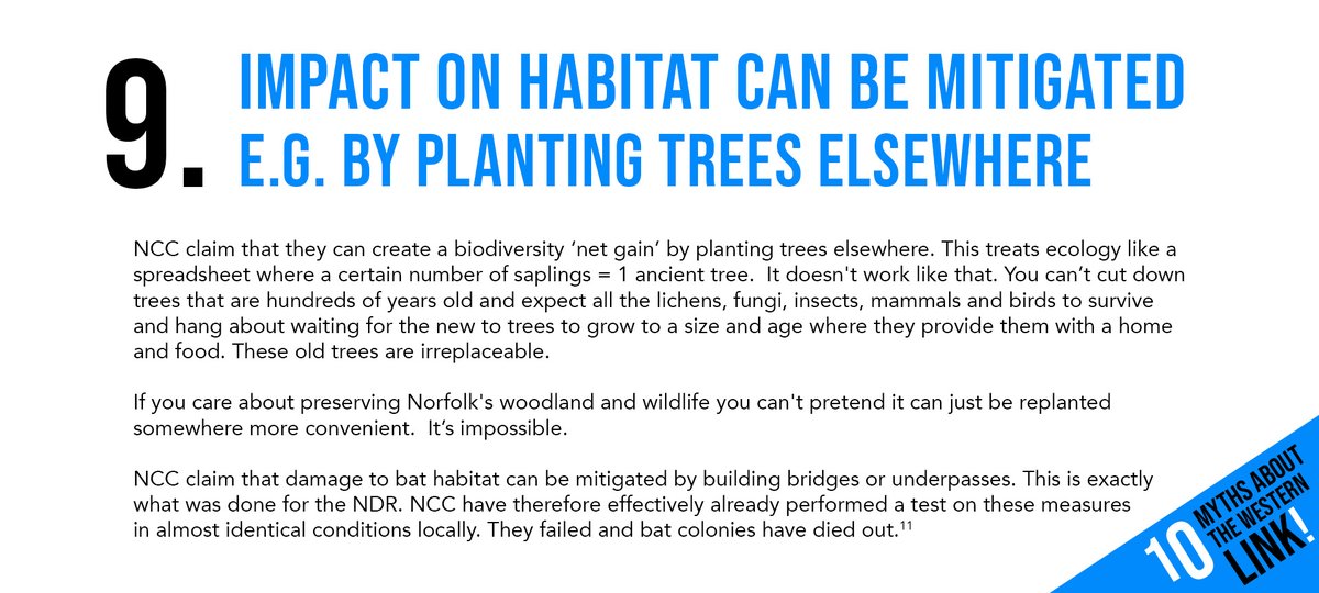Myth Impact on habitat can be mitigated e.g. by planting trees elsewhere If you care about preserving Norfolk's woodland & wildlife you can't pretend it can just be replanted somewhere more convenient  #StopTheWensumLinkReferences  https://bit.ly/2DIhaQ5 