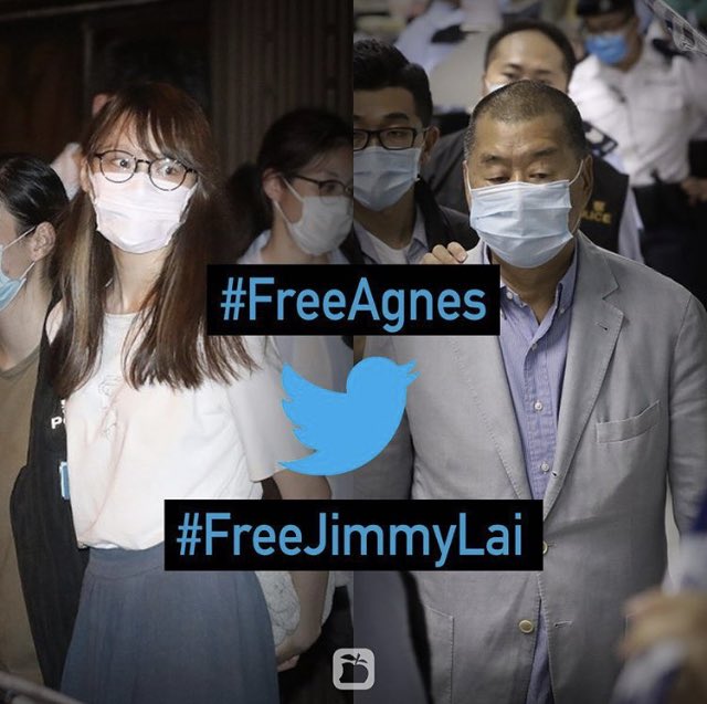 kyoyell's tweet photo. Agnes Chow, a social activist and Jimmy Lai, the founder of newspaper Apple Daily, were arrested due to the violation of National Security Law, an injustice law implemented by the CCP. #FreeAgnes #FreeJimmyLai #WeNeedAppleDaily #SupportAppleDaily https://t.co/KglxRNFdIl