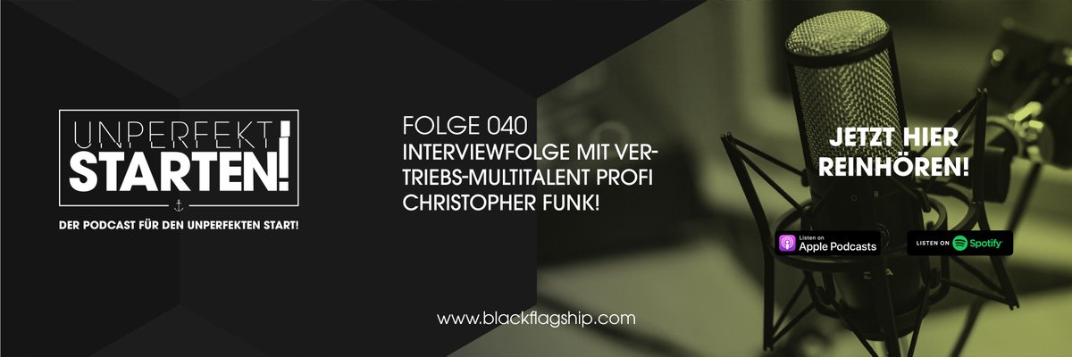 black_flagship's tweet photo. FOLGE 040 // INTERVIEWFOLGE MIT VERTRIEBS-MULTITALENT PROFI CHRISTOPHER FUNK!
.
Zu hören bei Spotify und iTunes Podcast!
.
#unperfekt #starten #podcast #mindset #focus #umsetzen #fokus #fokusieren #online
#milangrujic #brandagency #blackflagship #whatwedo https://t.co/pZNXSkuQNh