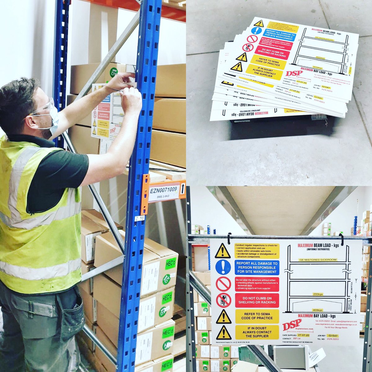 DSPInteriors's tweet photo. Installing new load notices at a clients warehouse after they have altered the racking layout. Load notices are an important moral guideline as they indicate the safe working loads that can be imposed in the racking. #rackingsigns  #loadnotices #warehousesignage https://t.co/5ZhSGoDynJ