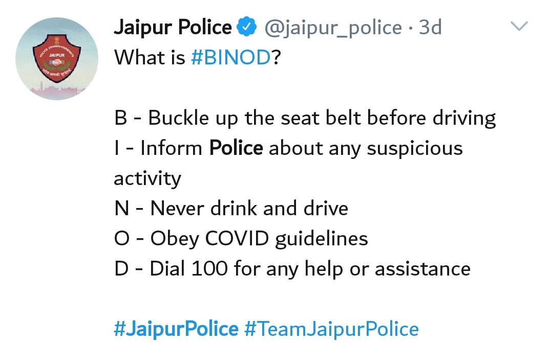 What is #BINOD?
Well explained by @jaipur_police
#TeamJaipurPolice