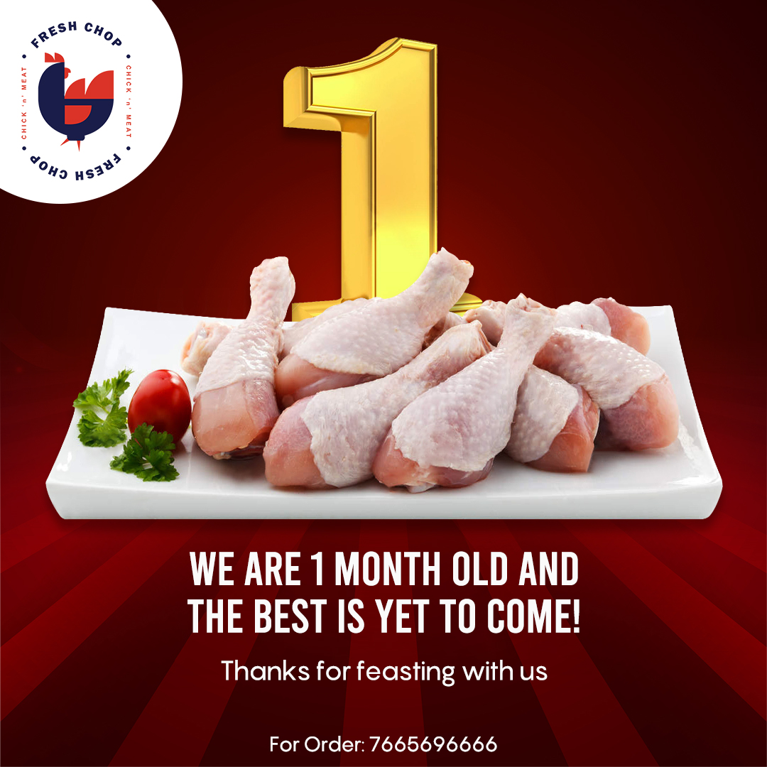 fresh_chop's tweet photo. WE ARE 1 MONTH OLD AND THE BEST IS YET TO COME!

Today we have completed 1 month and #FreshChop celebrates a 1-month anniversary. Thank you for all your love and cooperation. Stay connected with us for veg and non-veg food. 
Order Now: 7665696666

#anniversary #celebrate #chicken https://t.co/KAcYwx9P7H