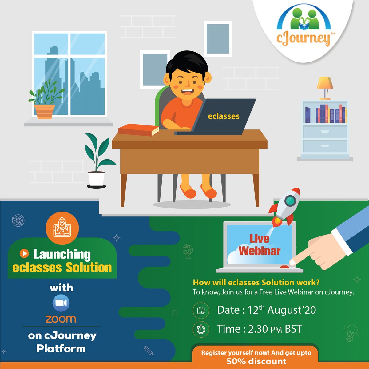 cjourneyuk's tweet photo. Launching eClasses Solution with Live Webinar!!
Register yourself now! And get up to 50% off. To know more, join us for a Free Live Webinar on cJourney.
Registration Link: https://t.co/OPRRvrHn3E #eClassesSolution #eClass #VirtualClassroom #cJourney #FirstInTheUK #edtech https://t.co/9vBSnJzpi6