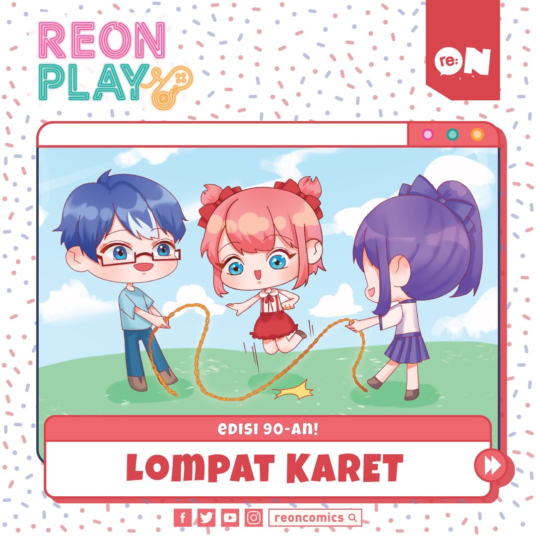 reoncomics's tweet photo. Reonites! Kembali lagi di #reONPlay!
Masih seputar permainan tahun 90-an! Kali ini kita akan bahas permainan lompat karet! Siapa nih yang pernah main lompat karet? Ceritain, dong!
#permainan90an #lompatkaret https://t.co/YHGR2gU2aH