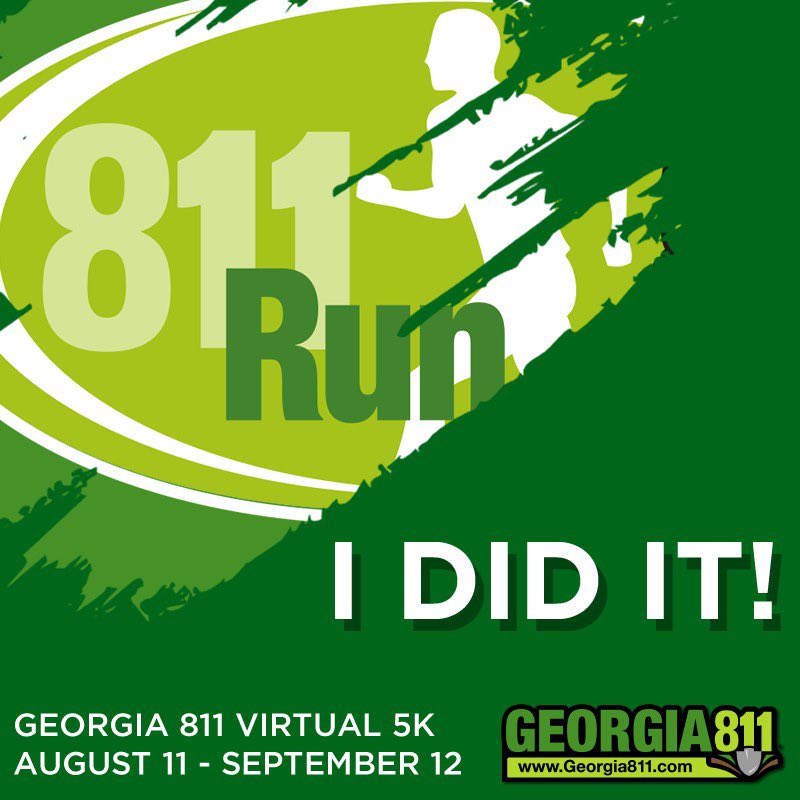 NickStarke's tweet photo. I just completed the #Georgia811Virtual5k. @GA811 @CGAConnect 

You can participate for free between August 11 and September 12. Practice safe digging and Contact 811 Before You Dig! https://t.co/vlnrbzEjgv https://t.co/7pxZI9cmFH