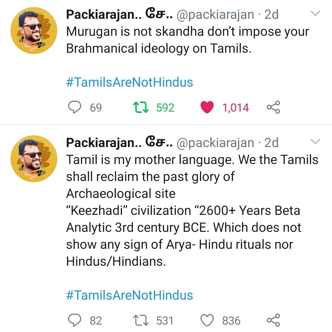 On 9th/10th Aug 2020, In an attempt to project Murugan as a Hindu god, the TN BJP lot organised a Vel  http://Poosai.To  counter it NTK immediately started to trend the  #TamilsarenotHindus tag. Prominent NTK activists were driving the trend.  #ntk_desanskritization_movement