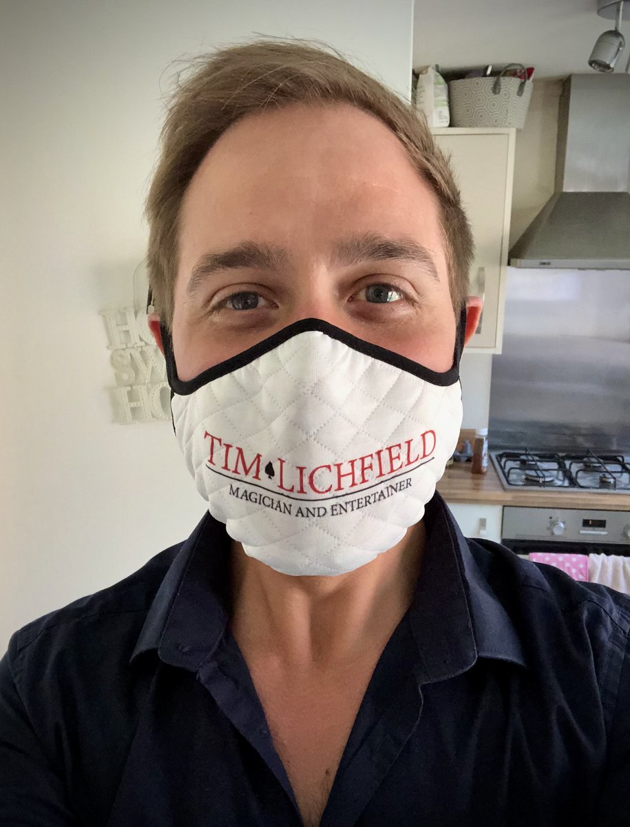 timlichfield's tweet photo. Well, if I have to wear one, I may as well advertise at the same time 😆😷

#facemask #COVID19 #magician #mumble https://t.co/JjWPnMNHx6