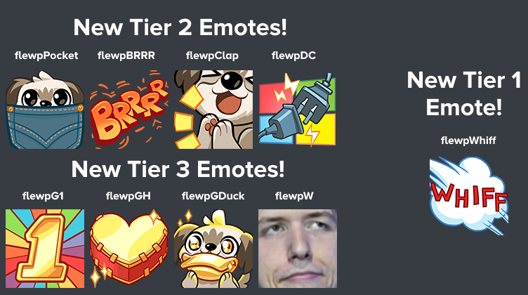 9 new emotes are arriving today!

Credit to all (but 1) of these to the fantastic <a href="/purplealmonds/">Tiffany Hayashi</a>!