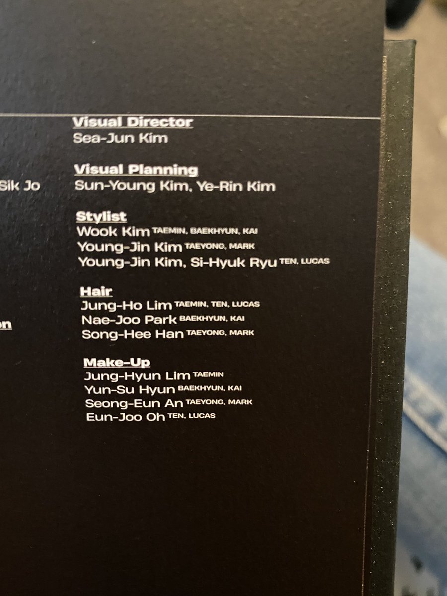 they have different stylists and makeup. it looks like kaibaek have the same, taeyong and mark have the same, ten and lucas have the same, and taemin is mixed. so it’s actually possible they brought their own stylists from their og groups. i’ll look at other albums.  https://twitter.com/minseoklotto/status/1293225516976107520