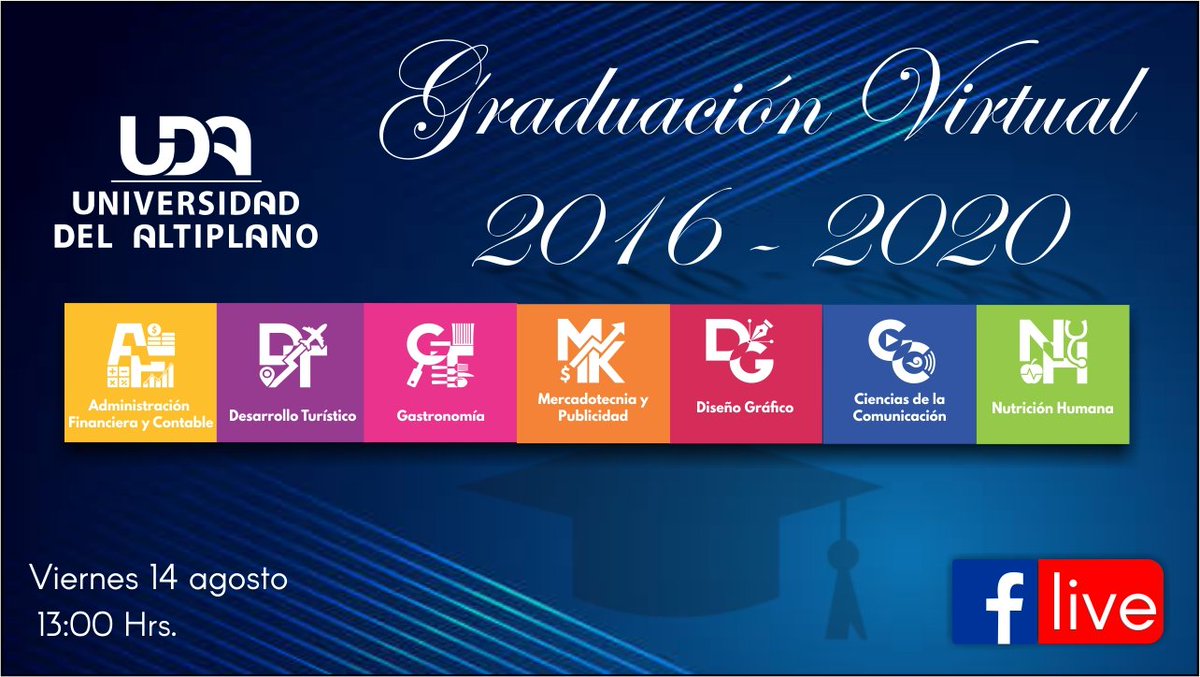 UDAOFICIAL's tweet photo. Este viernes 14 de agosto se llevará a cabo nuestro acto simbólico #GraduaciónVirtual 🤲
Acompaña a nuestra generación de egresados 2016-2020,  directamente en #FacebookLive en punto de las 13:00 Hrs. https://t.co/zFVoeZsxDo