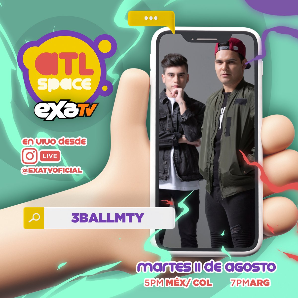 exatv's tweet photo. Hoy @atlgarza tendrá grandes invitados, @3BallMTY + @gotayautentiko ¡No te pierdas #ATLspace! 5pm por nuestro instagram live. 👉https://t.co/MsEAUGd6CR https://t.co/WNMMRMibHh
