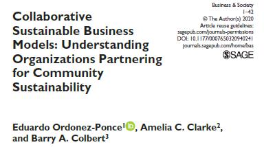 DrAmeliaClarke's tweet photo. New article in @BASeditors: Collaborative Sustainable Business Models: Understanding Organizations Partnering for Community Sustainability. By @eordonezp, @DrAmeliaClarke & Barry Colbert. #ProjectLA21 https://t.co/uFsHrY4MPr https://t.co/S6OLLUG0Em