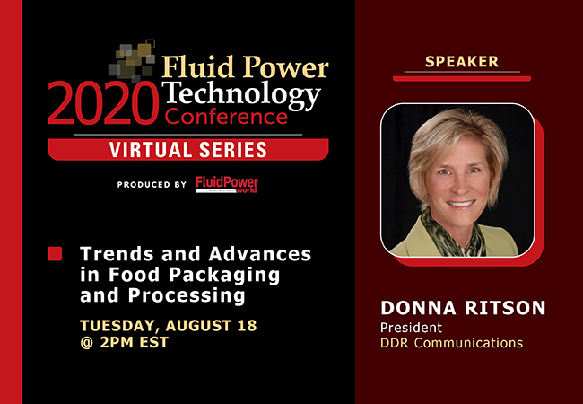 FluidPowerWorld's tweet image. Next week's #FPTCvirtual session with speaker Donna Ritson, President of DDR Communications will be focused on Trends and Advances in Food Packaging and Processing. 

Register now! bit.ly/2XDg9jr