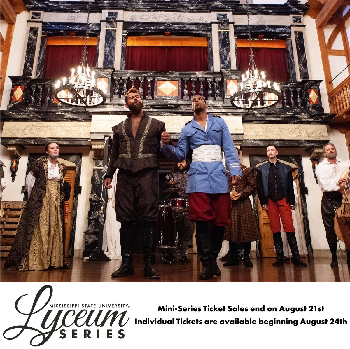 Mini-Series Ticket Sales end next Friday, August 21st. Individual Performance Tickets will be available for purchase starting on August 24th. Purchase tickets by visiting msstate.universitytickets.com or calling 662-325-2930