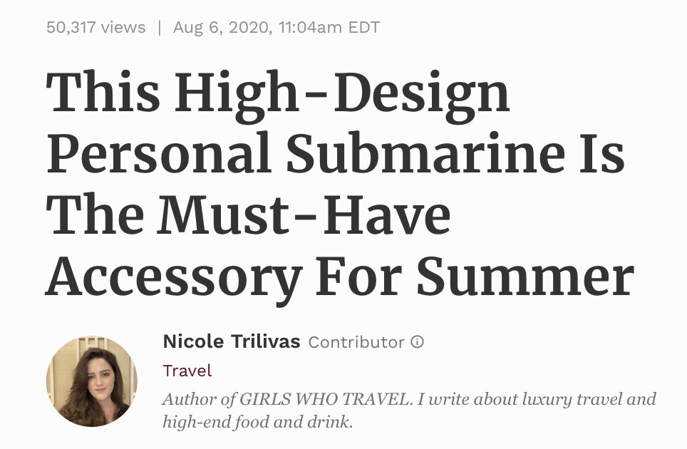 Anyway, just a reminder that Forbes is also the publication that, five days ago, was advising you to purchase a personal submarine.  13/13