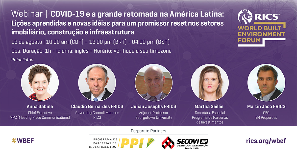 Acontece amamhã o webinar “#COVID19 e a grande retomada na América Latina: Lições aprendidas e novas idéias para um promissor reset nos setores #imobiliário, #construção e #infraestrutura”. Não perca. bit.ly/3f0vgt7