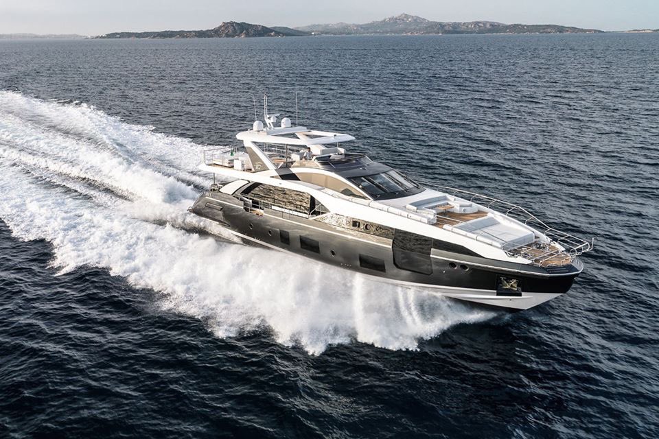 WestNautical's tweet photo. @Cristiano and girlfriend, Georgina, on board his new £5.5 million yacht in Italy. The 88ft GRANDE by @Azimut_Yachts is capable of reaching 28 knots, thanks to two 1,900 horsepower engines 🚀 

#westnautical #yacht #yachts #yachting #superyacht #azimutgrande #azimutyachts https://t.co/8vWWWJph7K