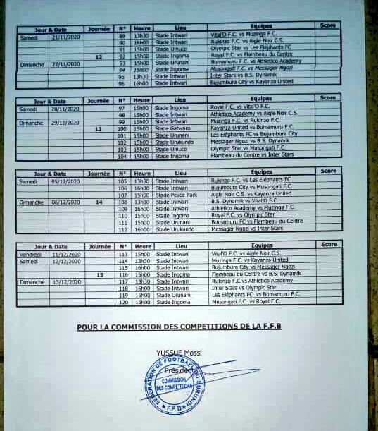 #Football La #PrimusLigue #Burundi débute samedi le 5 septembre pour un Calendrier de la phase aller, édition  2020-2021.