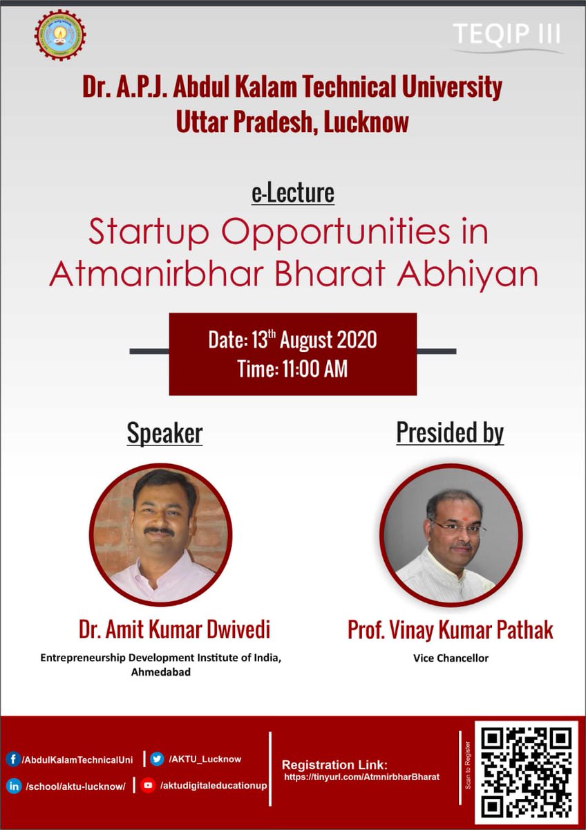 For registration, kindly scan QR code.

@vpathakin  

#aktu