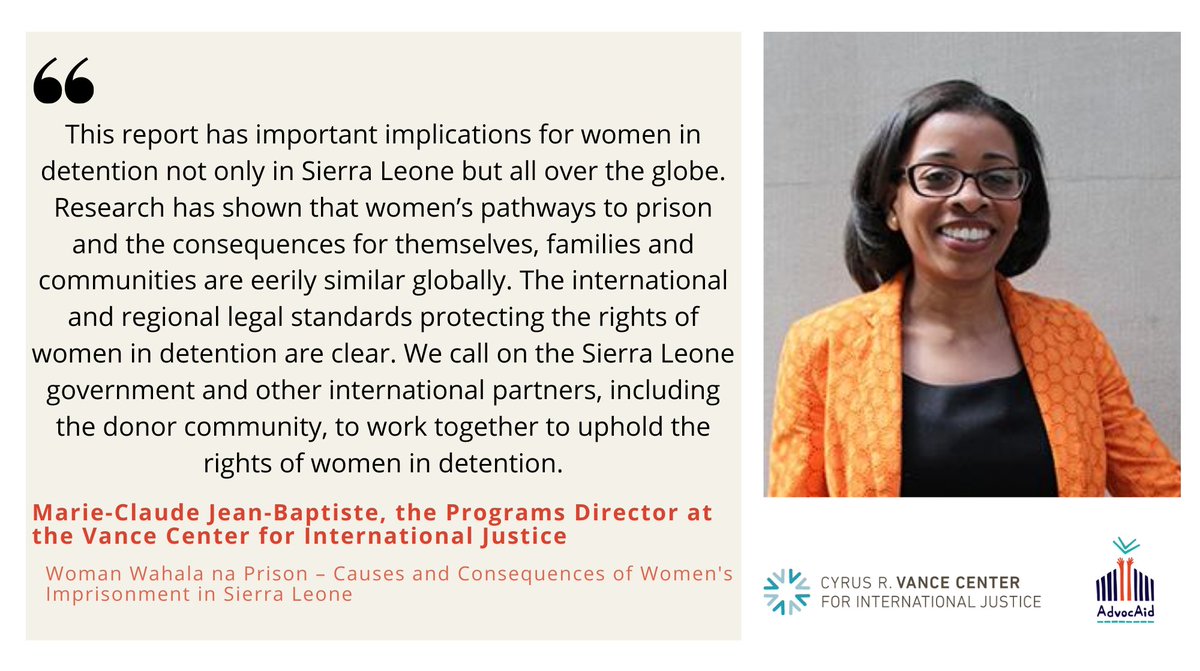 Yesterday AdvocAid and  @VanceCenter launched the first comprehensive study on women’s imprisonment in  #SierraLeone. We hope the study will amplify the voices of women in  #prison and with lived prison experiences in Sierra Leone. Read the report here:  https://bit.ly/3kw7lpv 
