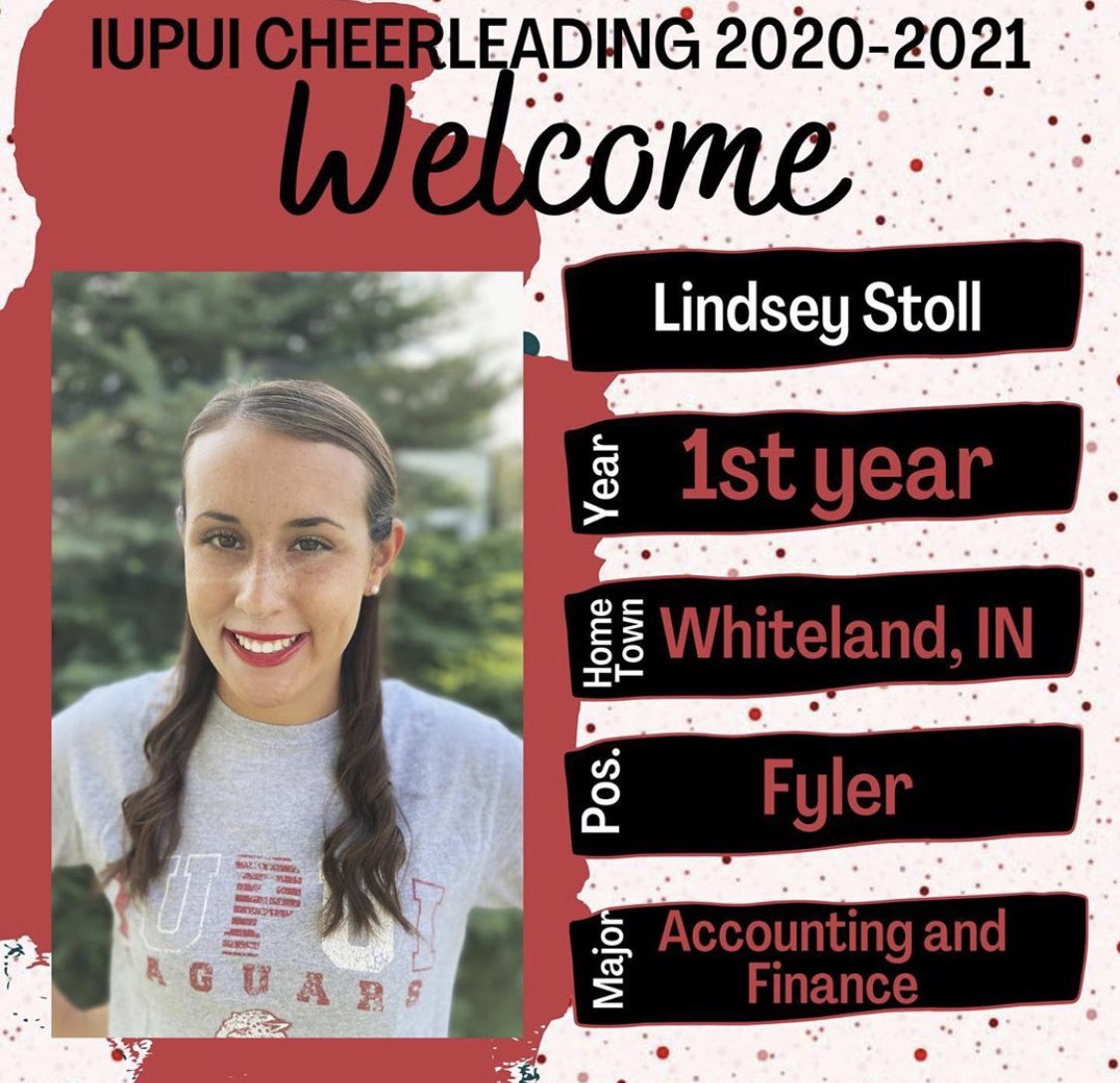Let’s give a big jaguar welcome to Lindsey Stoll! ❤️ She is a first year flyer on our team! Lindsey is from Whiteland, Indiana and will be majoring in Accounting &amp; Finance! Welcome!🐾