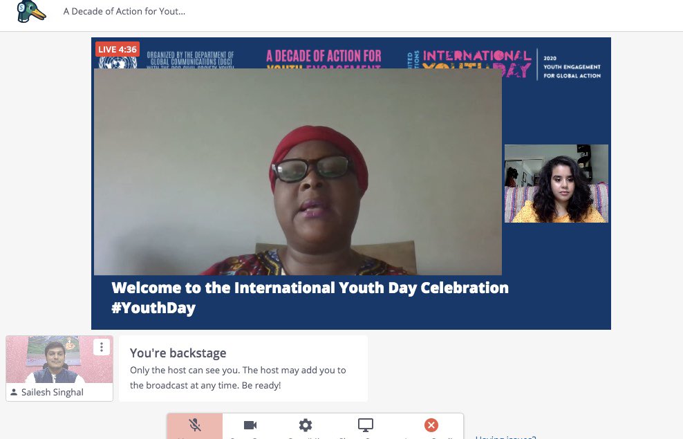 SinghalSailesh's tweet photo. And we are live on the occasion of #InternationalYouthDay, where @salonetitihawa is sharing on the role of @UNDGC_CSO and @theYouthReps in engaging youth voices and making UN more inclusive.

We ensure that young people have a voice that is to be heard! #UNWithCivilSociety https://t.co/SjTvQsNvGB