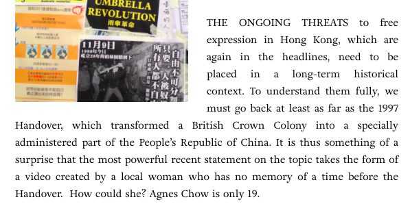 Note on Agnes Chow; I first wrote about her in 2016 for  @LAReviewofBooks after being impressed by a video she made about the disappearing booksellers  https://lareviewofbooks.org/article/then-they-came-for-the-bookseller/ & led w/comments on her in a 2017  @TheTLS review of  @benjaminbland's Generation HK  https://www.the-tls.co.uk/articles/politics-214/