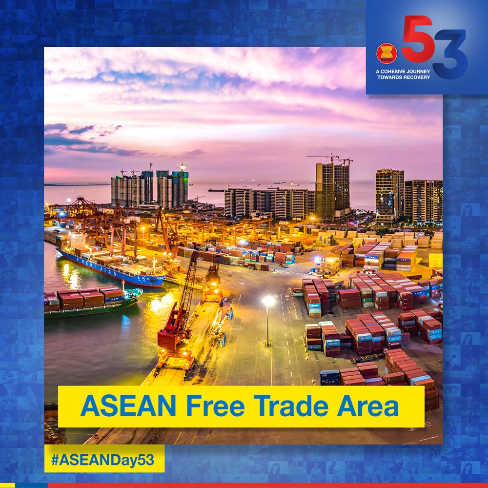 ASEAN's tweet photo. #DYK? #ASEAN has free trade arrangements with six external partners, namely People’s Republic of China, Hong Kong, China, Republic of Korea, Japan, India as well as Australia and New Zealand.
Find out more: https://t.co/8NGXuh4X6a
#ASEANDay53 https://t.co/G4tWd5P0Wh