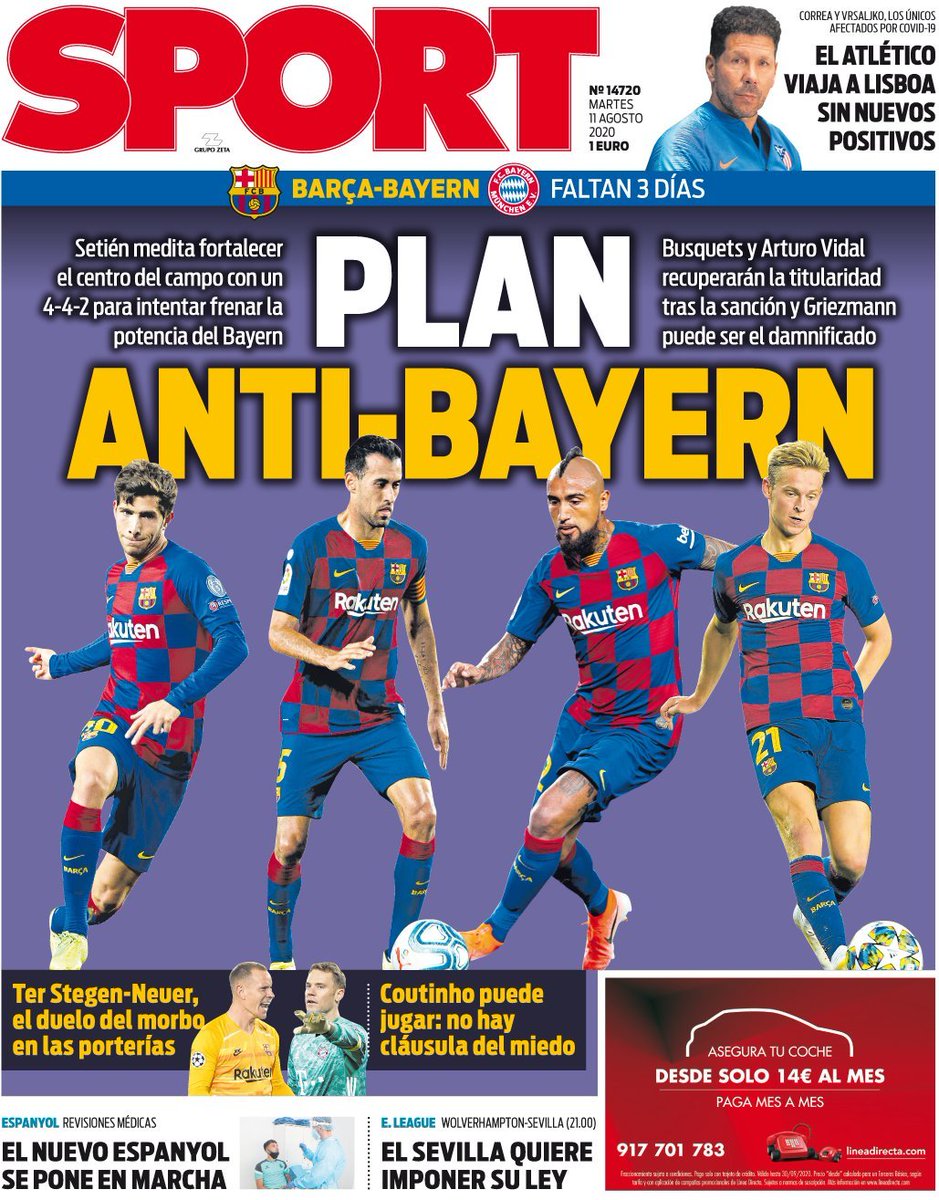 Setién clearly understood that it was unwise to spend Messi’s energy in the high press, and should preserve his stamina in the offensive phases. Which means he had to find new ways of pressing... And here comes the utility of the 4-4-2 AKA Plan Anti-Bayern.