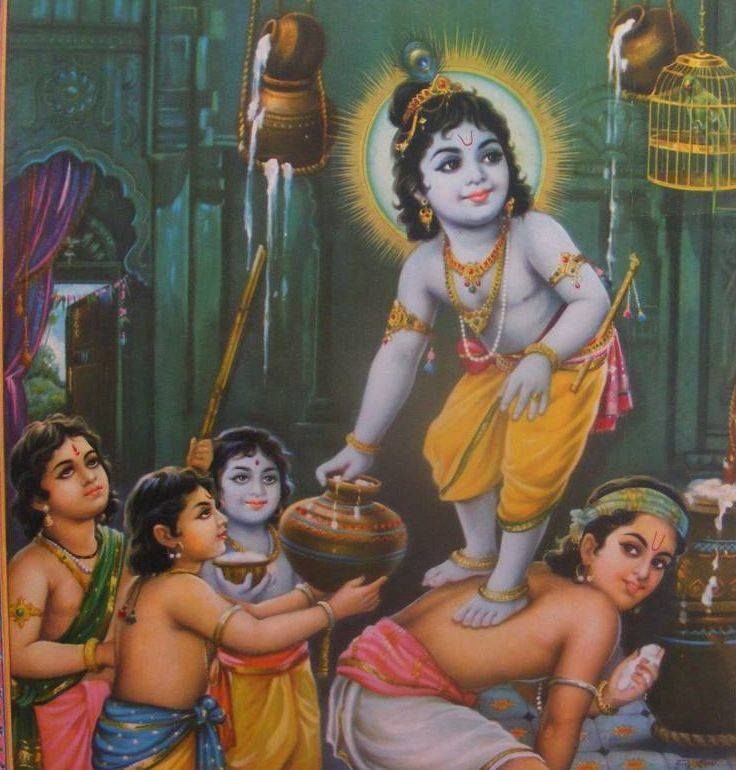 it to ceiling far from Shri Krishna’s reach. And what does Shri Krishna do, He gathers all His friends and makes a ramp to climb upon and eats the butter. He showed us that united and with a common Goal, we can achieve what seems to be impossible. @Dharma_Yoddhaa  @sambhashan_in