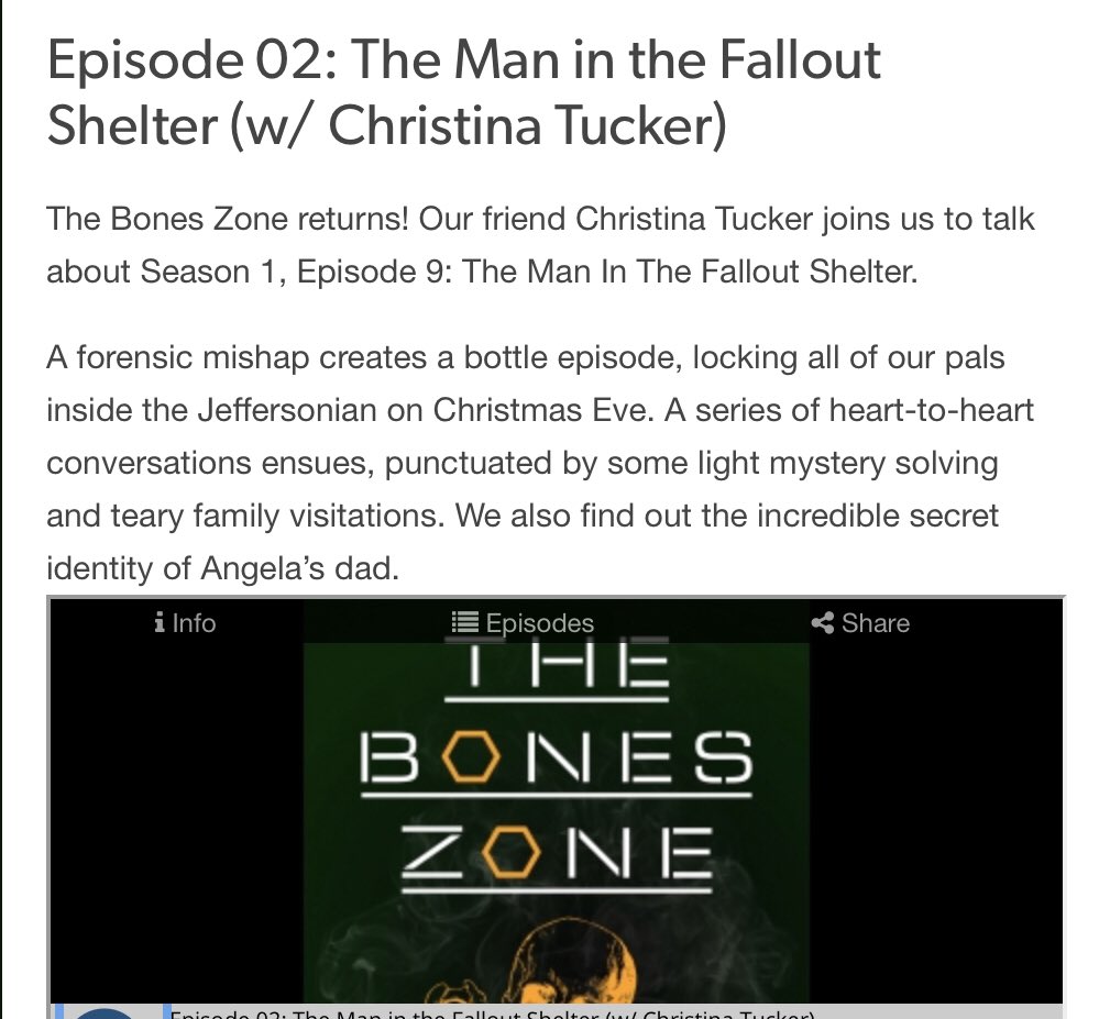 geraghtyvl's tweet photo. @HartHanson @squarechicken @KathyReichs A fun #Bones listen from @BonesZoneCast, because you can never get enough #Bones!π#TheBonesZone β Episode 02: The Man in the Fallout Shelter https://t.co/5wHuzi1BMF https://t.co/DrKKpVZ1Ym